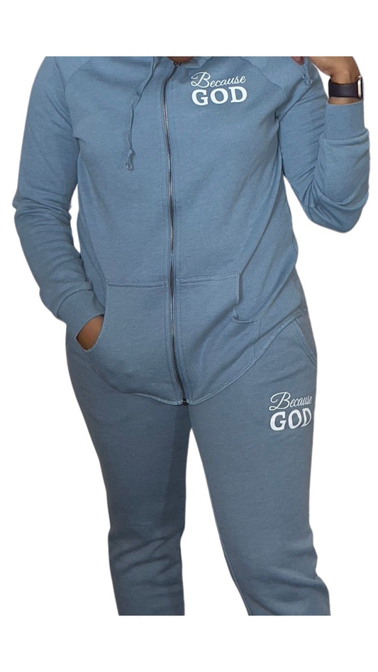 Women's Zip-Up Sweater - Blue & White