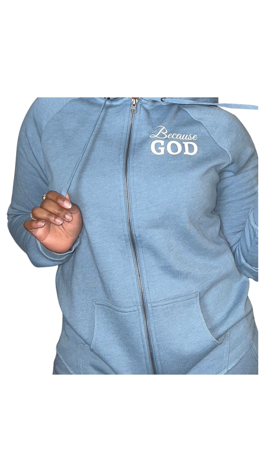 Women's Zip-Up Sweater - Blue & White