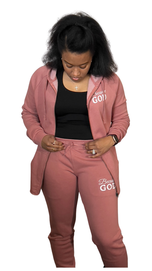 Women's Zip-Up Sweater - Pink & White