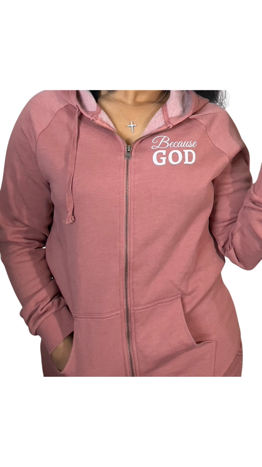 Women's Zip-Up Sweater - Pink & White