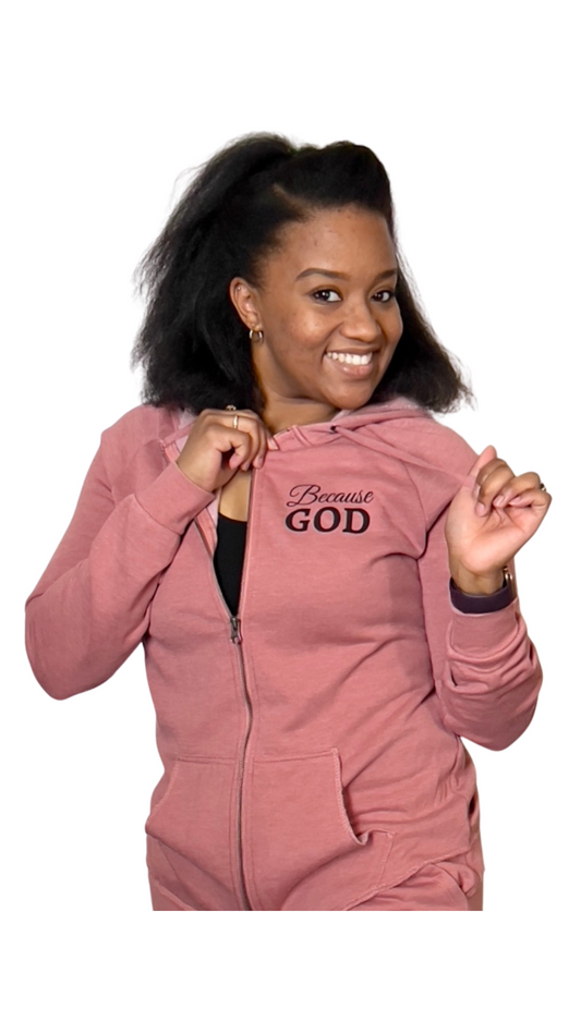 Women's Zip-Up Sweater - Pink & Black
