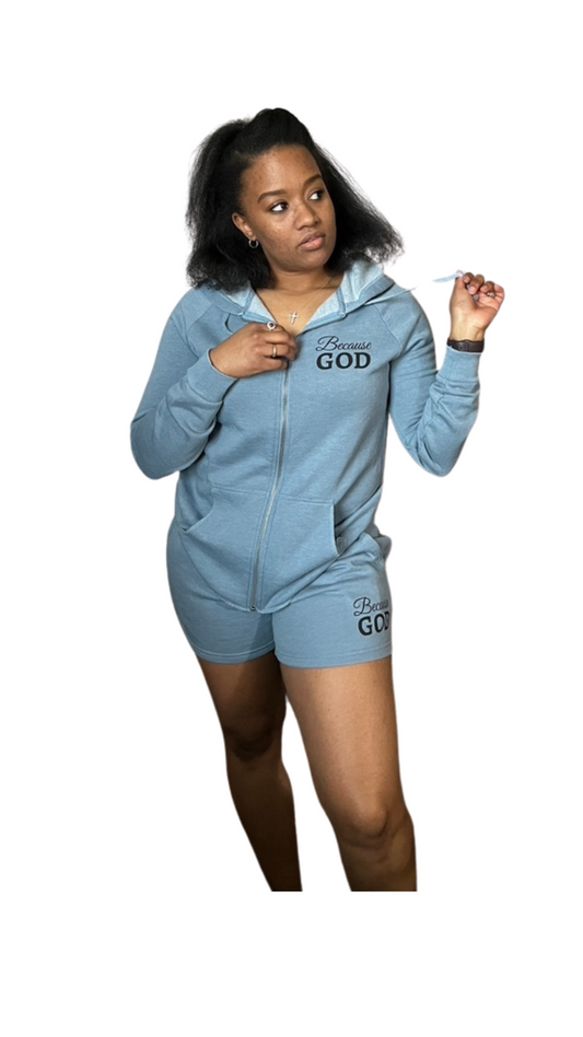 Women's Zip-Up Sweater - Blue & Black