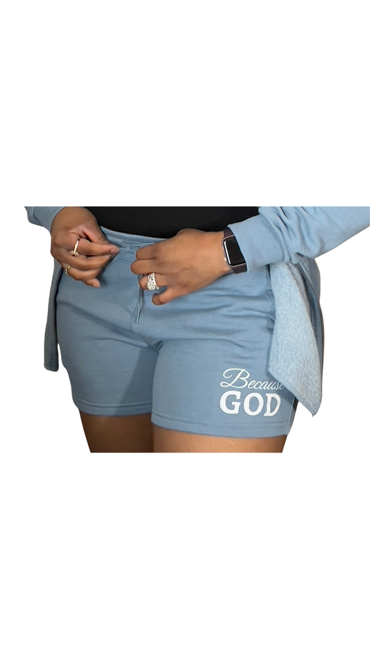 Women's Sweat Shorts - Blue & White