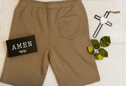 Because God Sweat Shorts (Premium Camel)